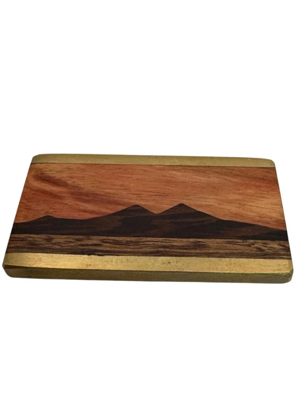 Kenneth Reid Handcrafted Wooden Money Clip Inlaid Wood Mountain Design Brass 2